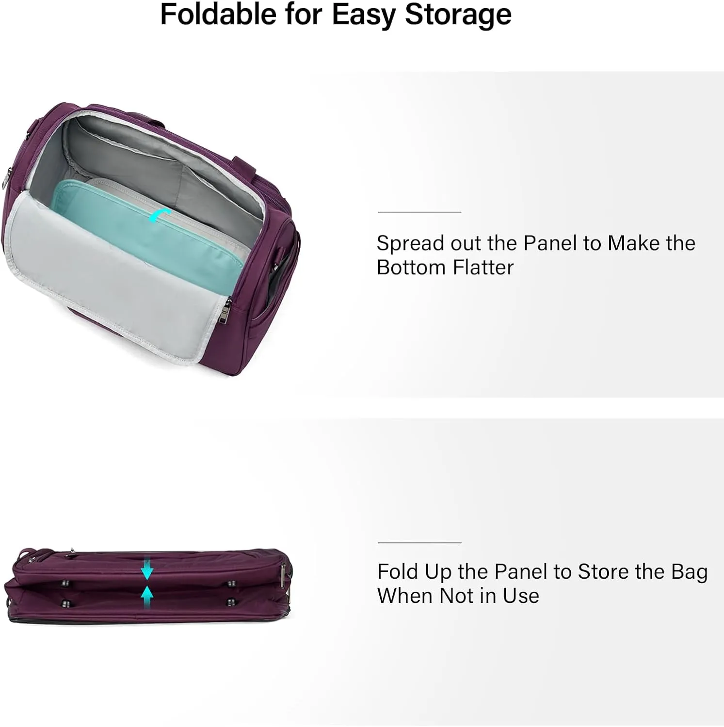 Hanke Foldable Underseat Carry On luggage Bag, Travel Tote Bag for Women & Men, Personal Item Travel Bag Softside Lightweight Luggage Bags for Travel Flight Crew Overnight Weekender Bag.Purple