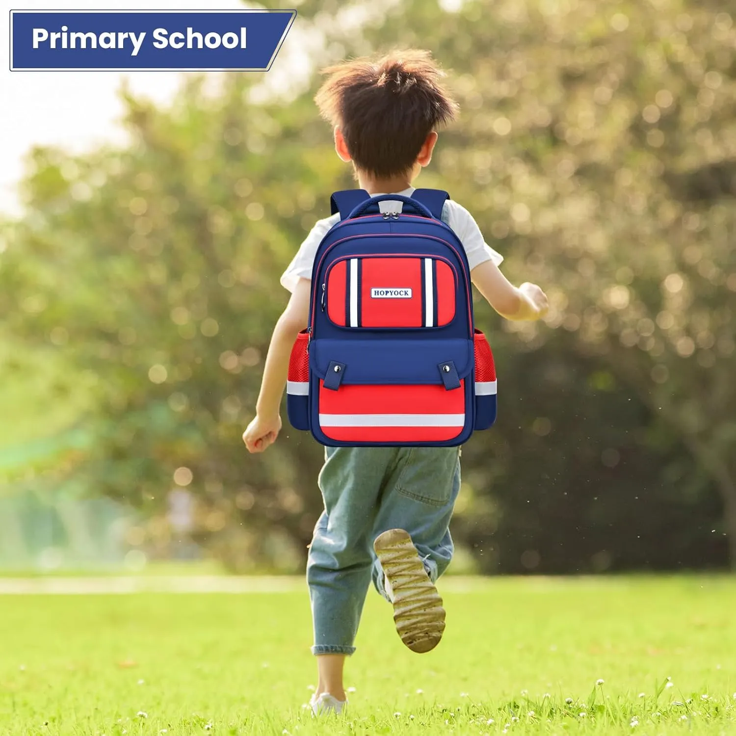 HOPYOCK-School Bags for Boys and Girls,Multi-Pocket Unisex Elementary School Backpack with Reflective Design,Kids Backpacks Fit for 4-12 Years Old