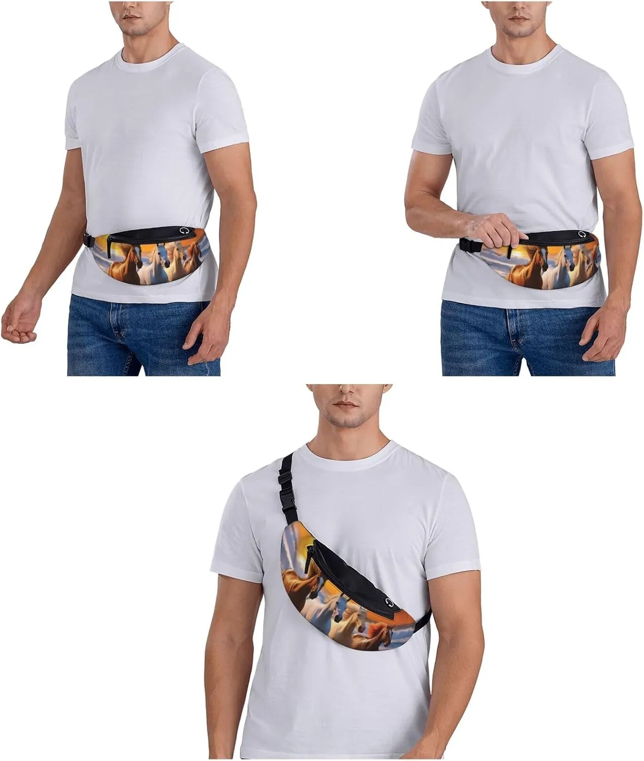 Horses On The Beach Print Fanny Pack/Waist Bag For Festival Rave Hiking Running Cycling