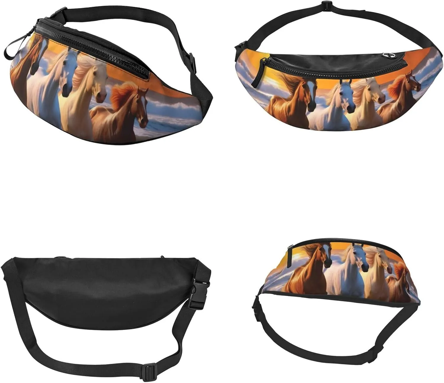 Horses On The Beach Print Fanny Pack/Waist Bag For Festival Rave Hiking Running Cycling