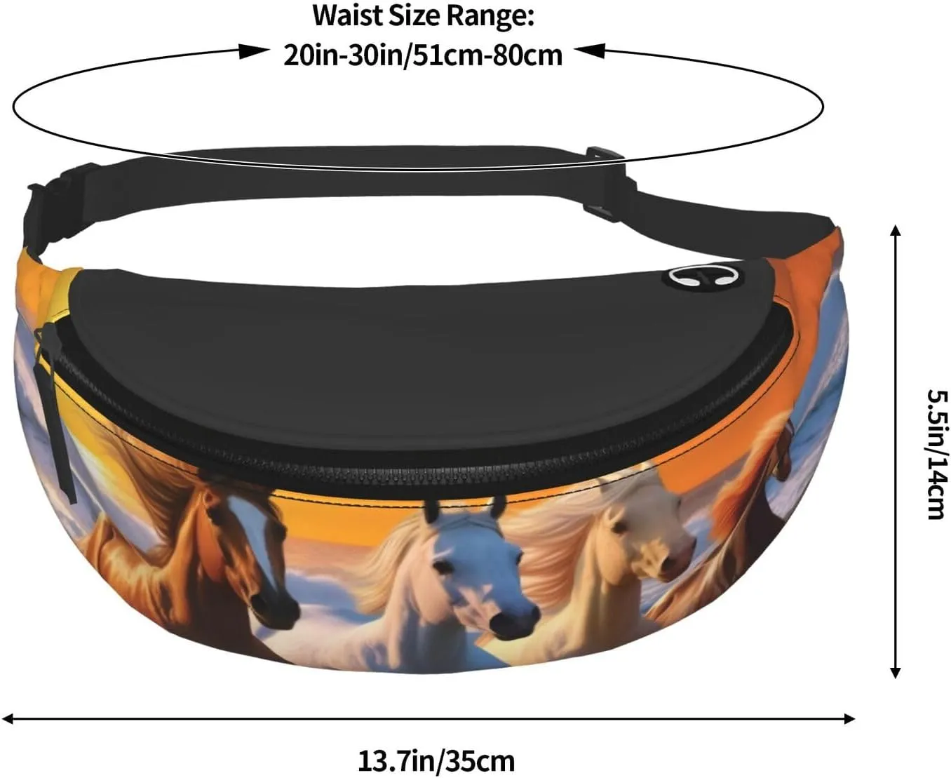 Horses On The Beach Print Fanny Pack/Waist Bag For Festival Rave Hiking Running Cycling