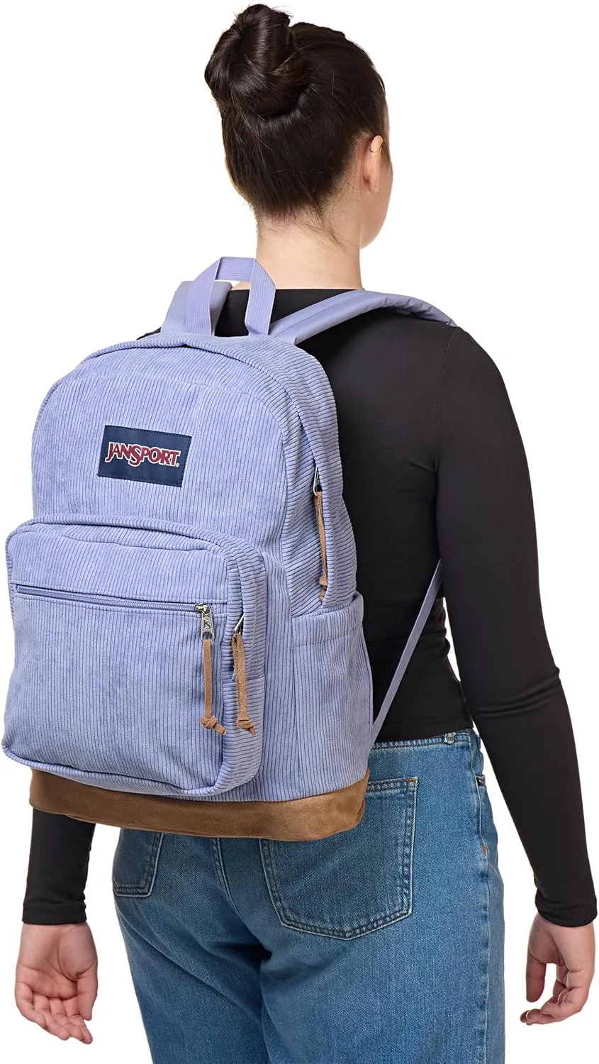 JanSport Right Pack Expressions Backpack  Main Compartment, 15-inch Padded Laptop Compartment, Side Water Bottle Pocket, Utility Pocket with Zippered Rain Flap, Lavender Ash Corduroy