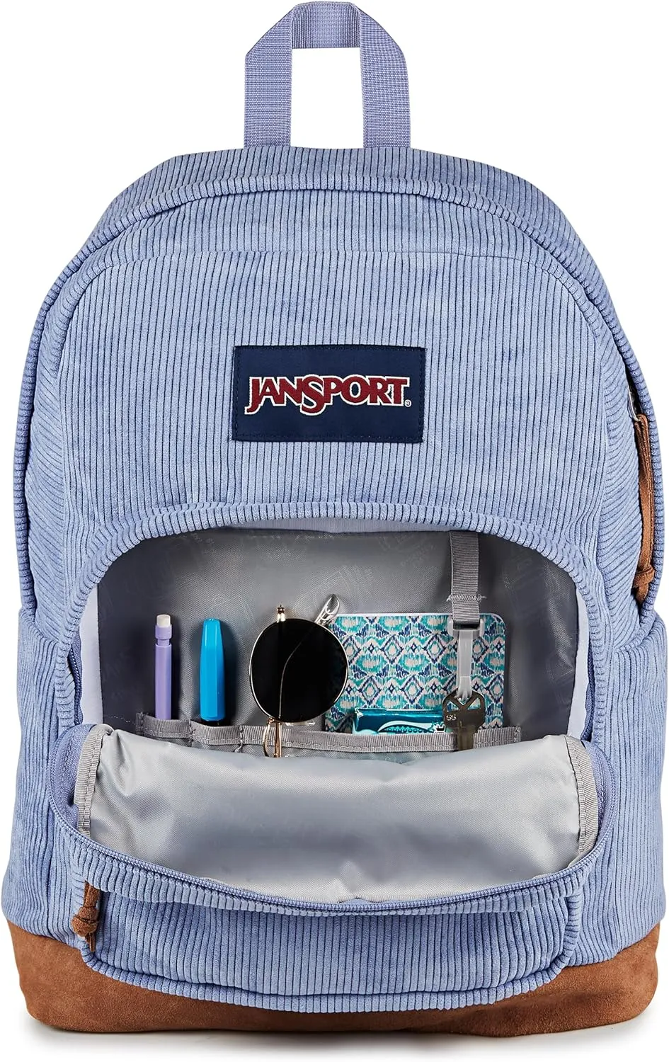 JanSport Right Pack Expressions Backpack  Main Compartment, 15-inch Padded Laptop Compartment, Side Water Bottle Pocket, Utility Pocket with Zippered Rain Flap, Lavender Ash Corduroy