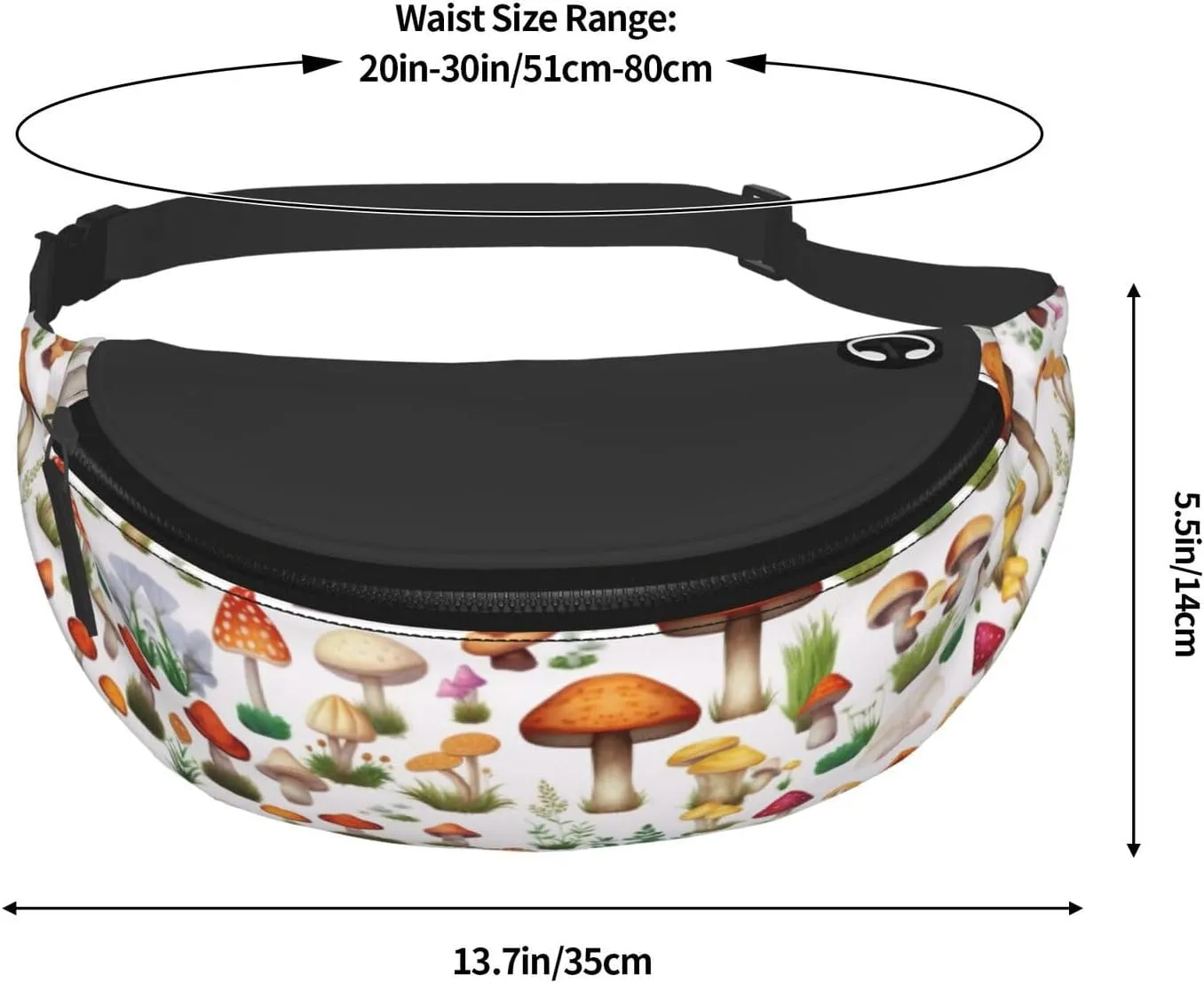 Japanese Painting Mushroom Print Fanny Pack/Waist Bag For Festival Rave Hiking Running Cycling