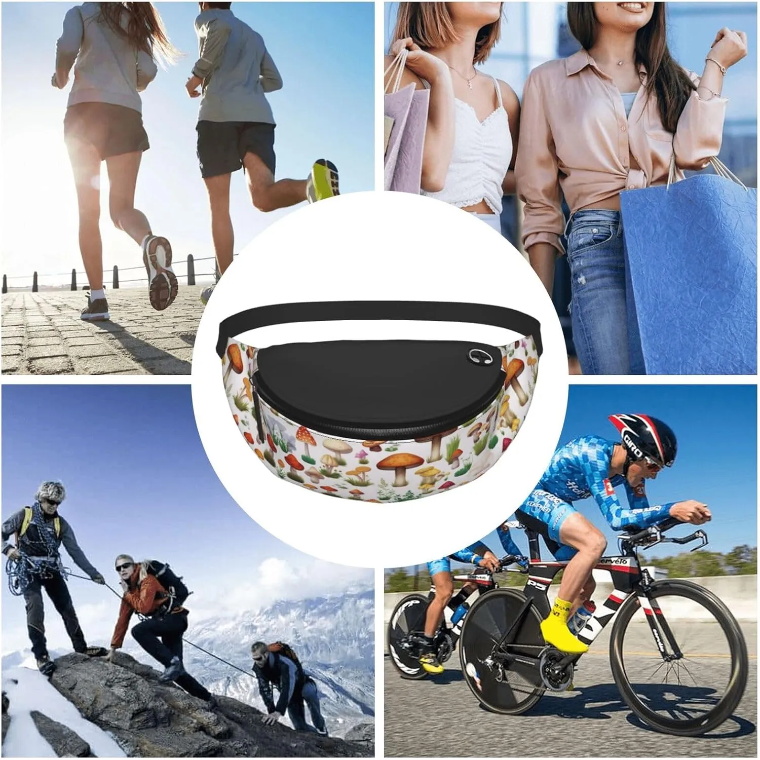 Japanese Painting Mushroom Print Fanny Pack/Waist Bag For Festival Rave Hiking Running Cycling