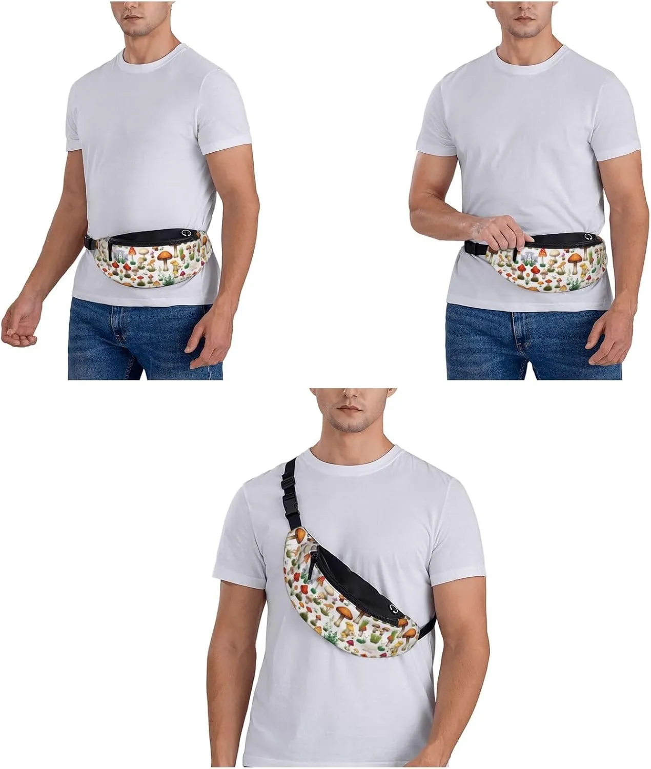 Japanese Painting Mushroom Print Fanny Pack/Waist Bag For Festival Rave Hiking Running Cycling