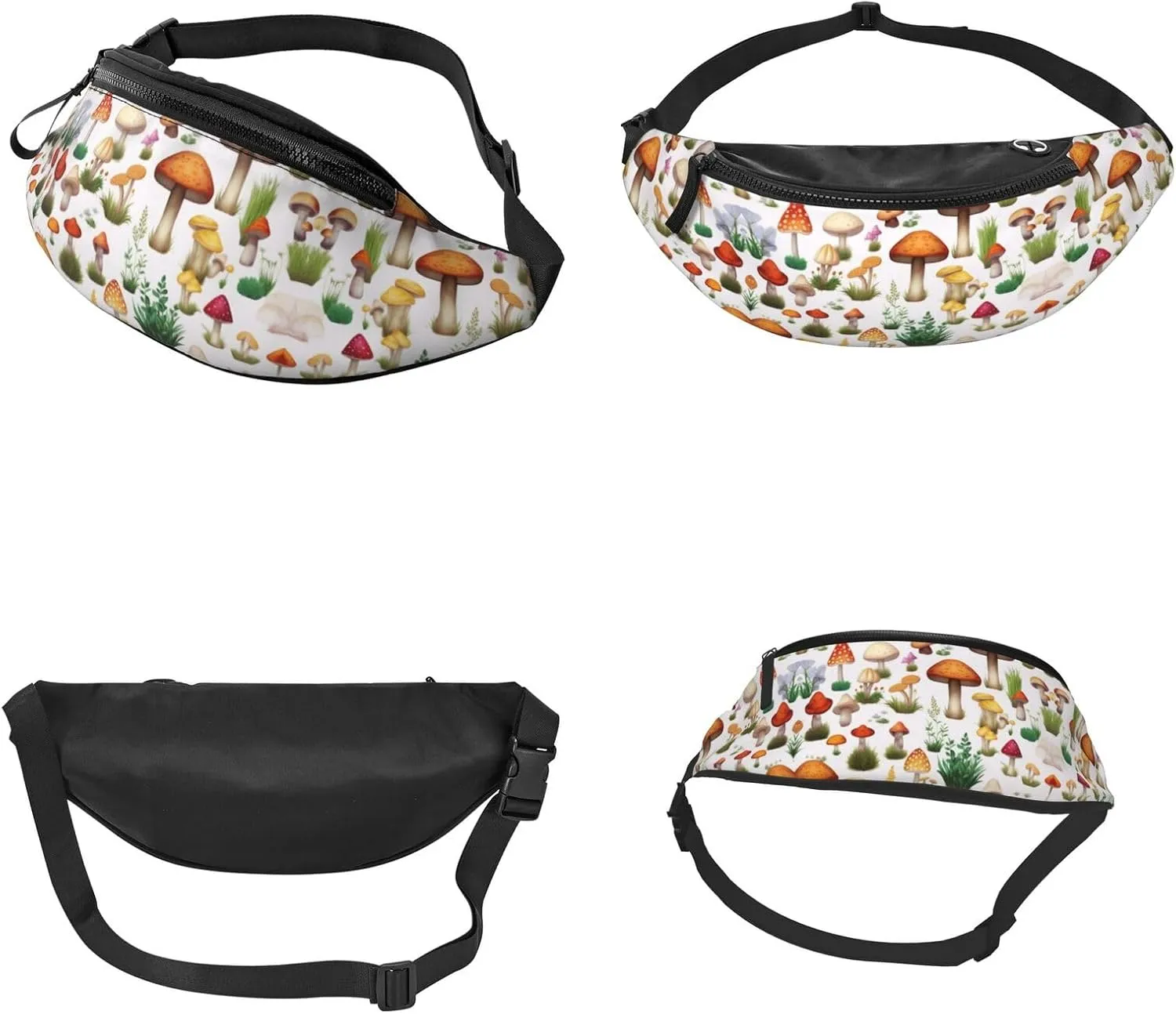 Japanese Painting Mushroom Print Fanny Pack/Waist Bag For Festival Rave Hiking Running Cycling