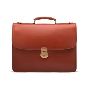 Large Leather Hatton Briefcase With Solid Brass Lock - Light Tan