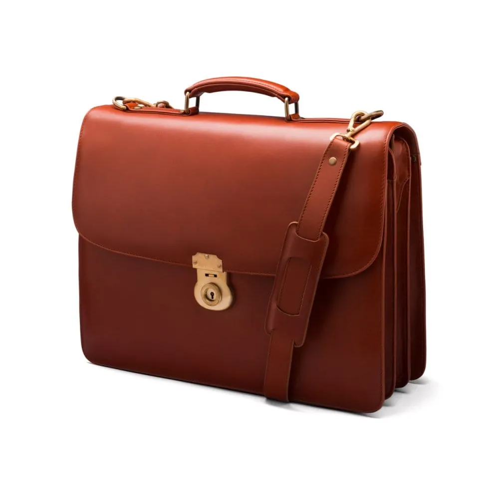 Large Leather Hatton Briefcase With Solid Brass Lock - Light Tan