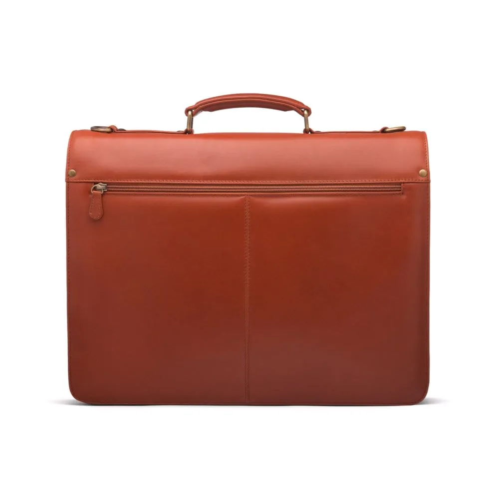 Large Leather Hatton Briefcase With Solid Brass Lock - Light Tan