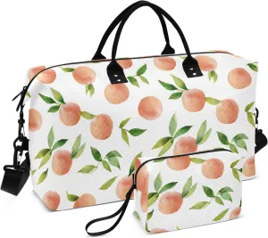 Large Travel Duffel Bag Sports Tote Gym Bag Overnight Weekender Bags Peaches Leaves Carry On Luggage with Toiletry Bags