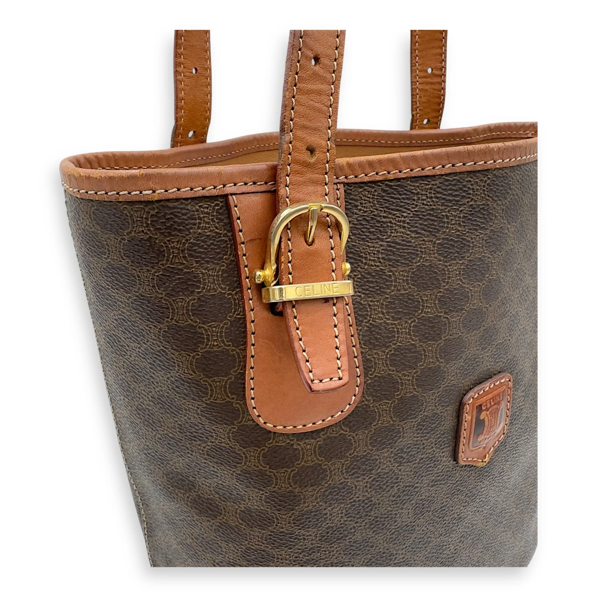 Macadam Tote Bag Brown in Coated Canvas, Gold hardware