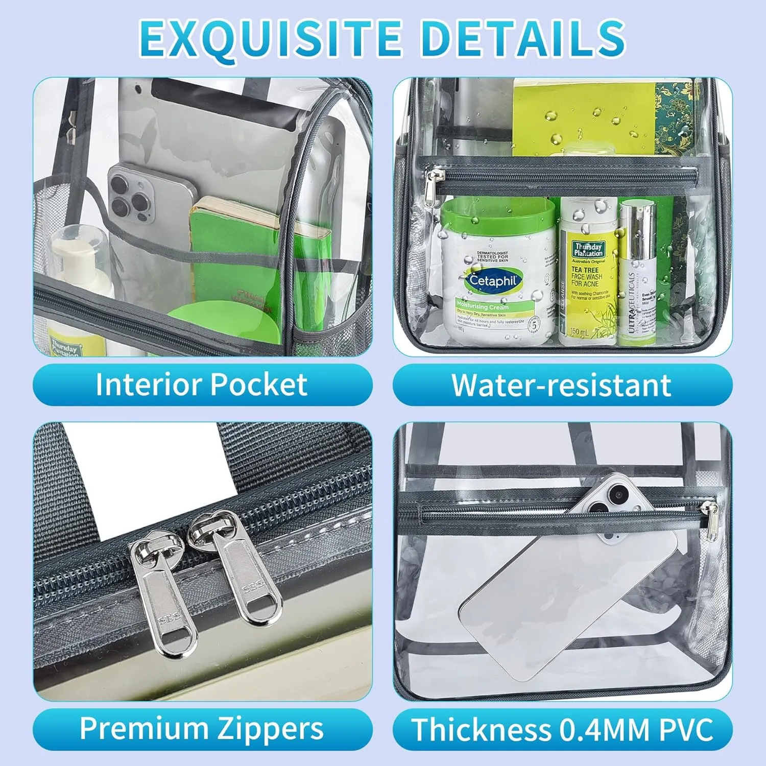 Mildbeer Small Clear Backpack, Stadium Approved 12x12x6 Clear Backpack for Women with 2 Bottle Holders for Festival Concert Sports Events