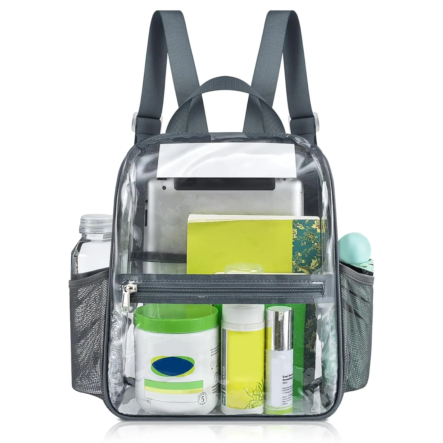 Mildbeer Small Clear Backpack, Stadium Approved 12x12x6 Clear Backpack for Women with 2 Bottle Holders for Festival Concert Sports Events