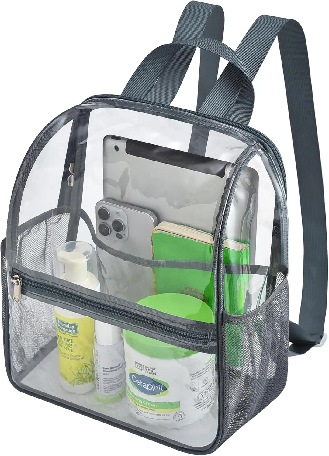 Mildbeer Small Clear Backpack, Stadium Approved 12x12x6 Clear Backpack for Women with 2 Bottle Holders for Festival Concert Sports Events