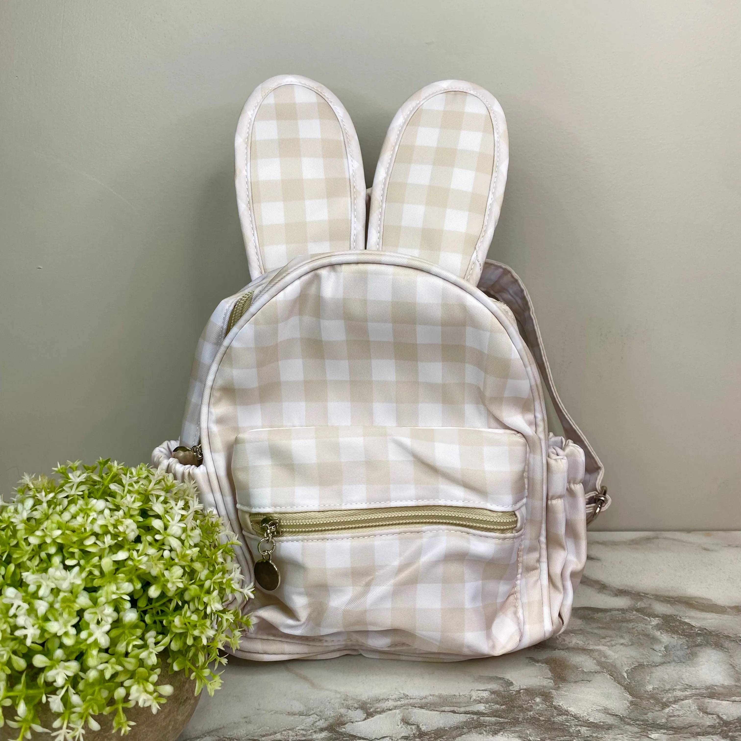 Mini Backpack - Easter - Gingham Bunny Ears - Tan
