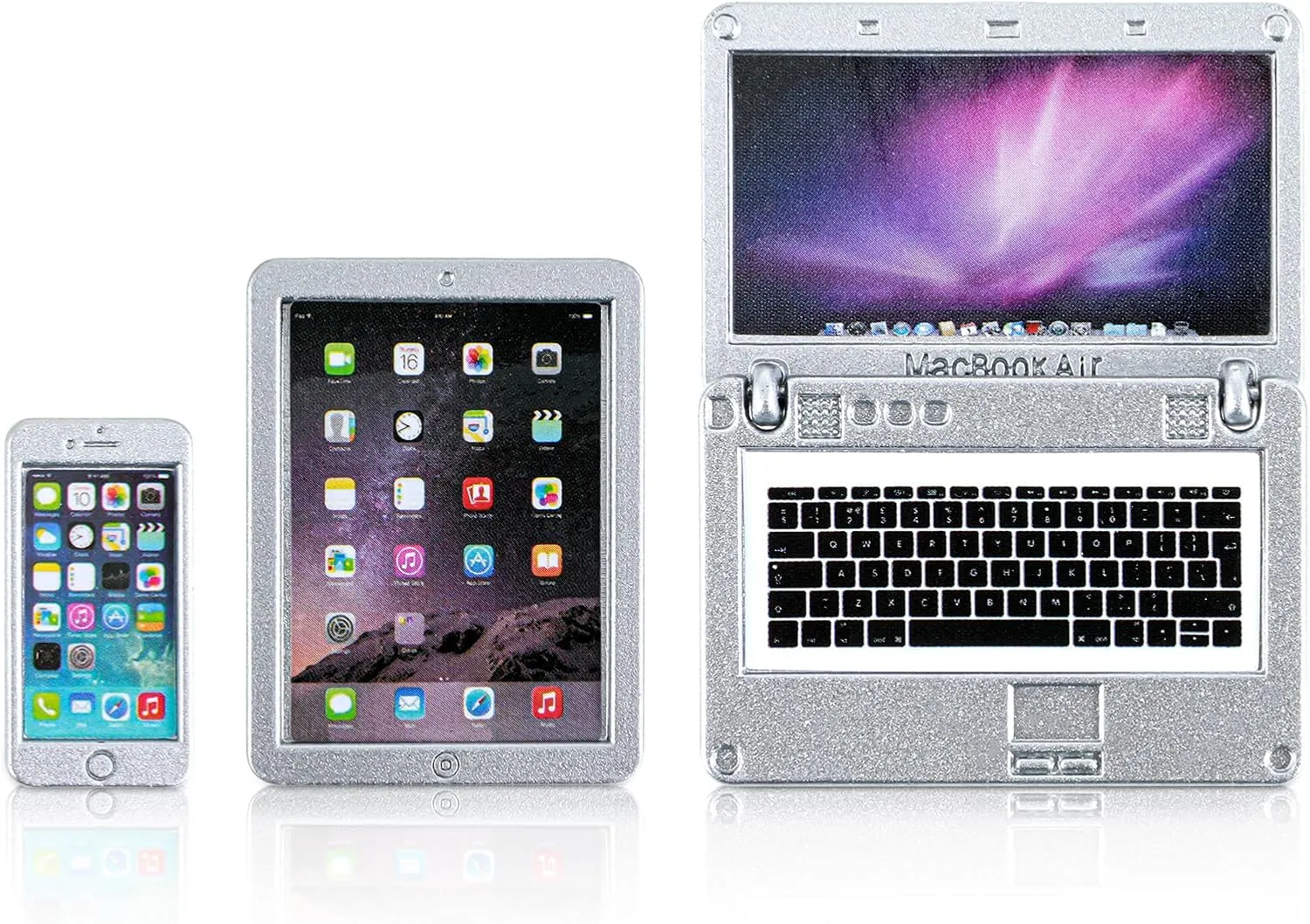 Mini Dollhouse Accessories 3 Pack Mini Laptop Tablet and Smart Phone Scene Computer Simulation Play Set for Miniatures Doll Silver Festival Gifts Zinc Alloy Size 2.36  1.77  0.08 inches