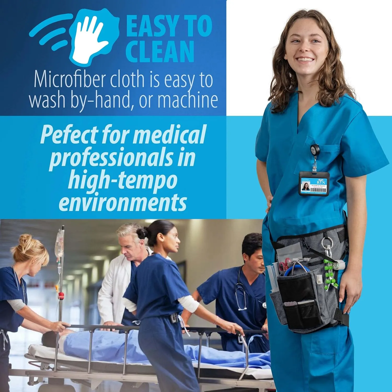 Nurse Fanny Pack w/Elastic Leg Band - Multi Compartment Waist Organizer Tool Bag for Students, Practitioners & Medical Professionals (Seal Grey)