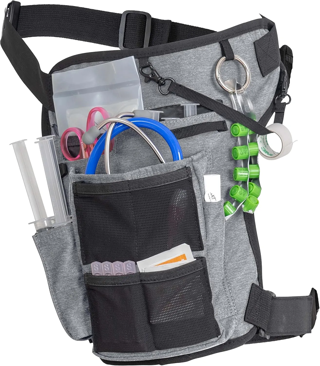 Nurse Fanny Pack w/Elastic Leg Band - Multi Compartment Waist Organizer Tool Bag for Students, Practitioners & Medical Professionals (Seal Grey)