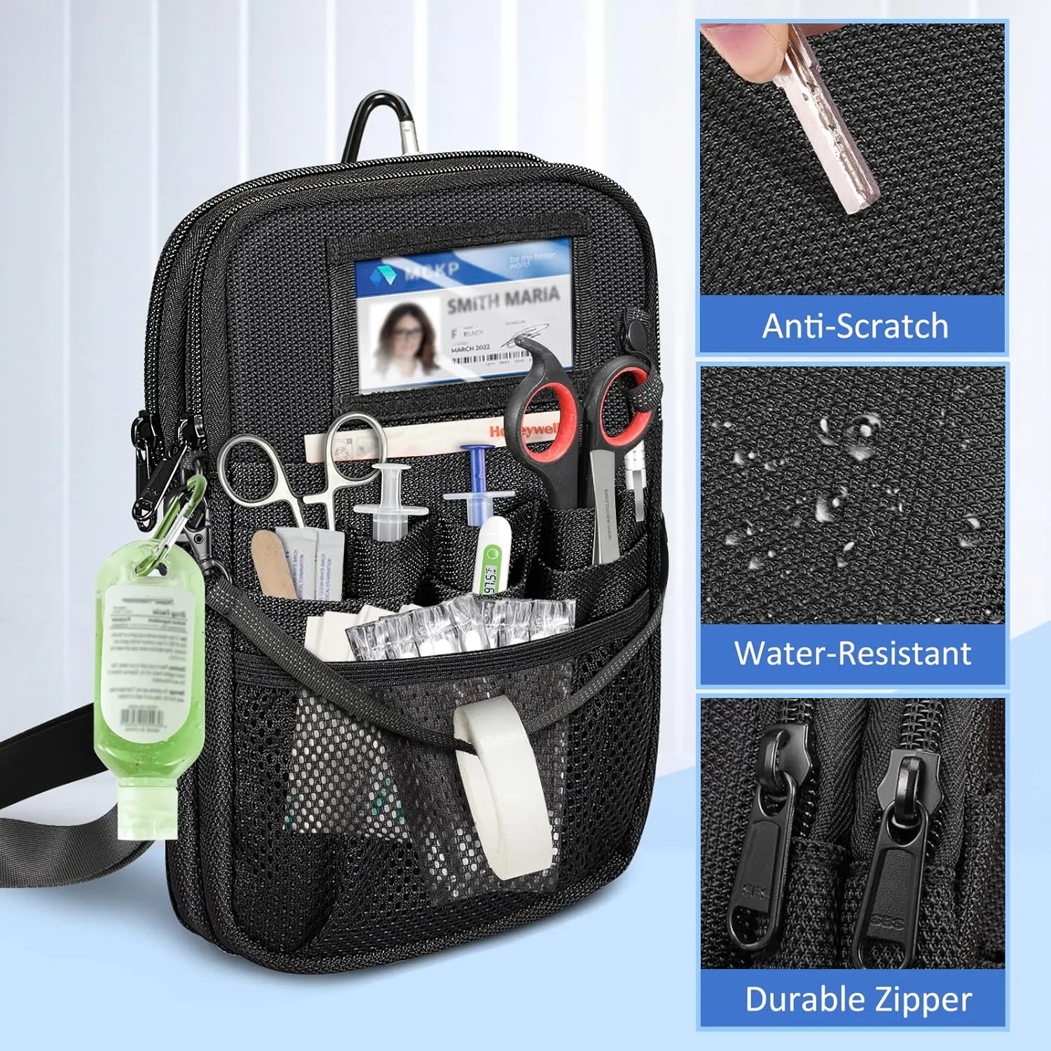 Nurse Fanny Pack with Tape Holder, SITHON Multi Compartment Medical Gear Pocket Belt Bag Nursing Organizer Pouch | Utility Waist Pack for Stethoscopes, Bandage Medical Supplies (*Black 2 Zipper)