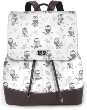 Owl Tree Branches Print Women's PU Leather Backpack, Fashion, Work, Journey Daily Use - Chestnut Brown