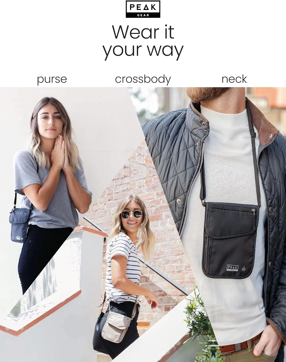 Peak Gear RFID Neck Wallet - The Original Travel Pouch with Adjustable Crossbody Strap   Theft Protection and Lost & Found Service | Beige