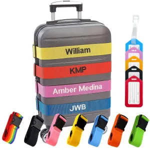 Personalized Luggage Straps, Adjustable Suitcase Belt Embroidered with Name/Text, Secure Bag Closure Bright Woven Belt Suitcases Band for Traveler Business - 13 Colors - Adjusts from 38" to 74" L