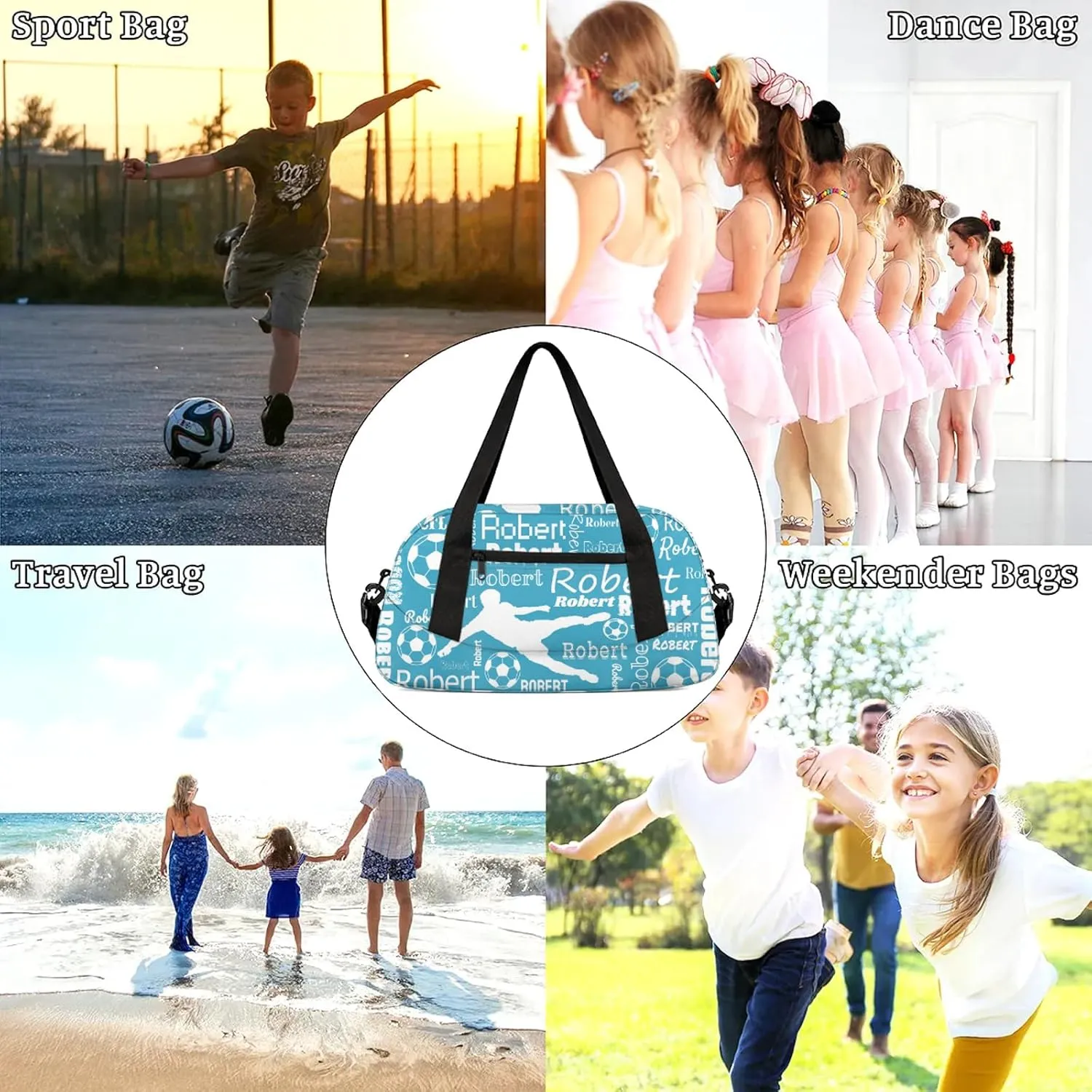 Personalized Soccer Sport Duffel Bag Custom Sports Bag Travel Overnight Shoulder Bags Customized Gifts for Women Men, Blue
