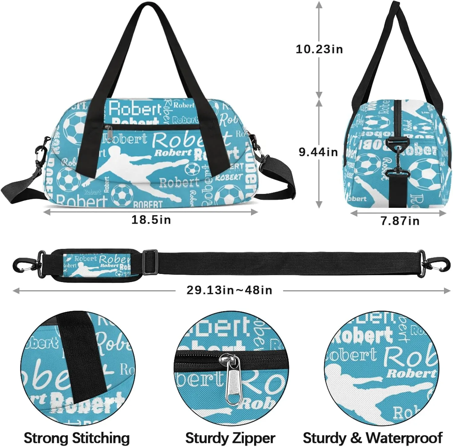 Personalized Soccer Sport Duffel Bag Custom Sports Bag Travel Overnight Shoulder Bags Customized Gifts for Women Men, Blue