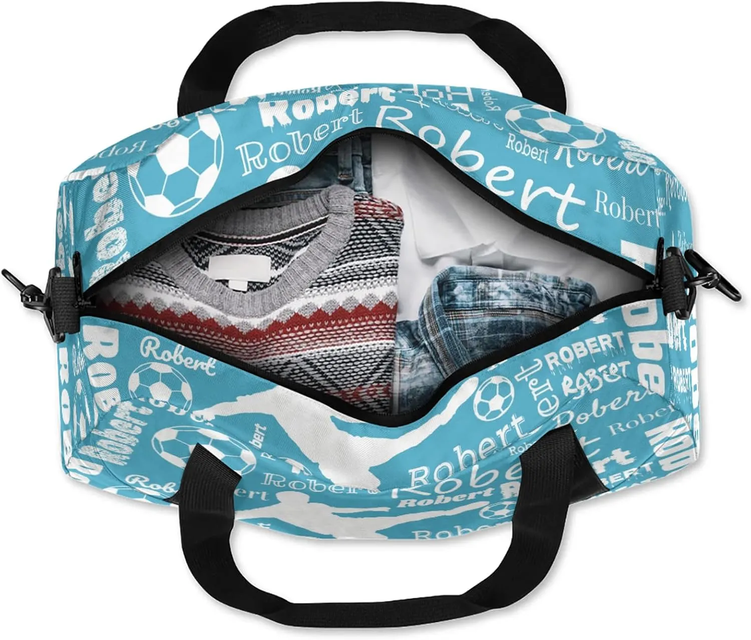 Personalized Soccer Sport Duffel Bag Custom Sports Bag Travel Overnight Shoulder Bags Customized Gifts for Women Men, Blue