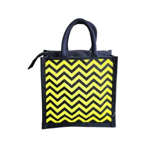 Printed Jute Compact Lunch Bag Chevron - Yellow