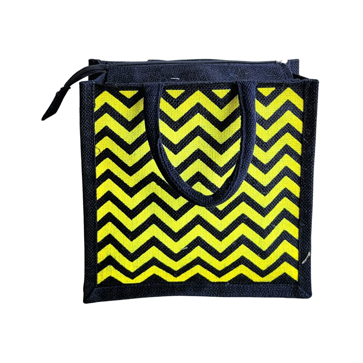 Printed Jute Compact Lunch Bag Chevron - Yellow