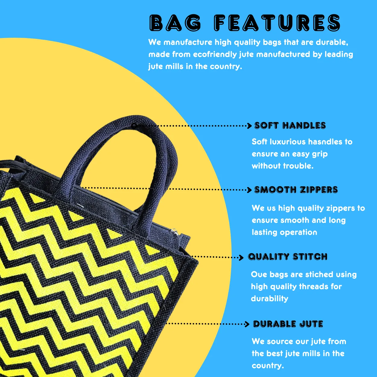 Printed Jute Compact Lunch Bag Chevron - Yellow