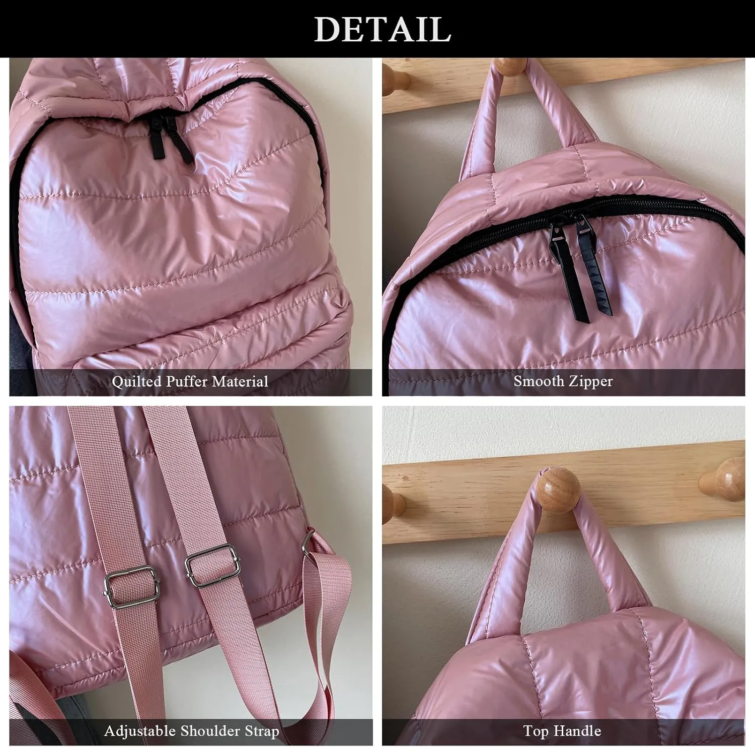 Puffy Backpack Fashion Lightweight Quilted Puffer Backpack Purse for Women Casual Daily Carry on Daypack (Khaki)