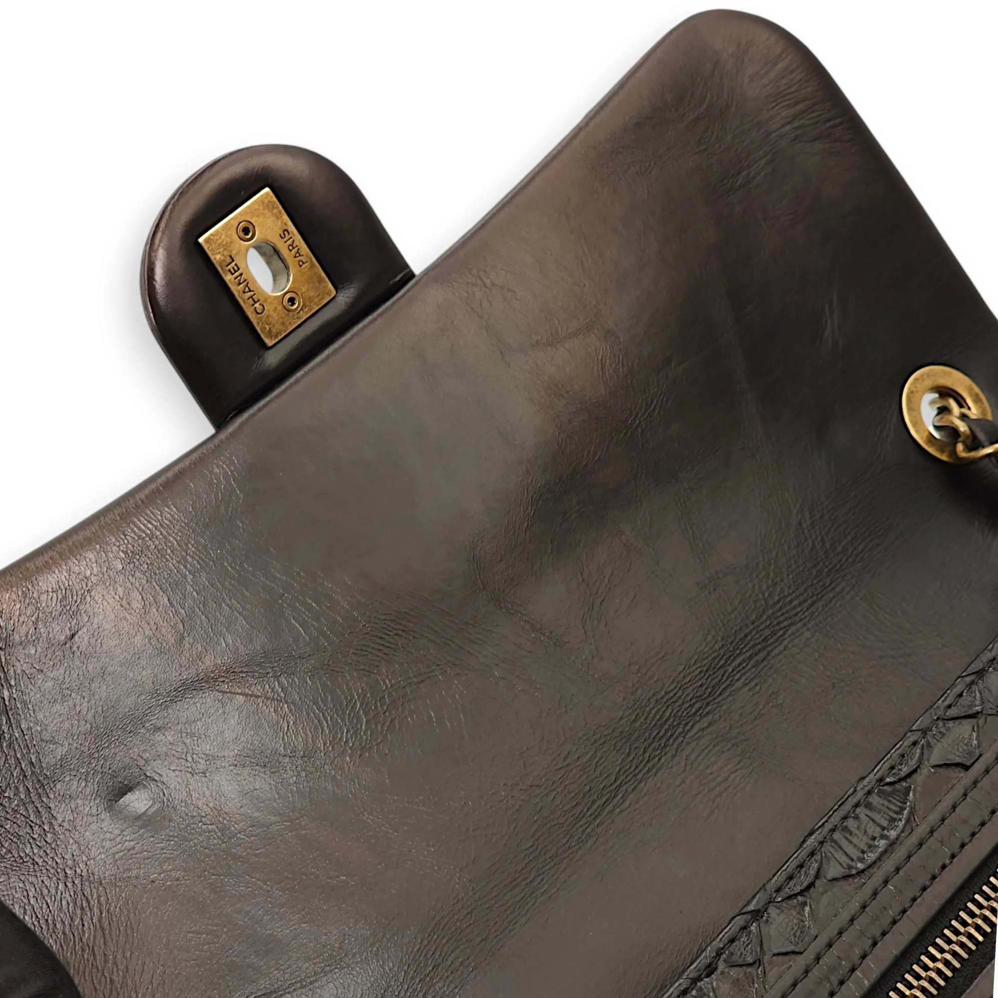 Quilted Urban Flap Black Shoulder Bag in Calfskin, Python Leather, Gold hardware