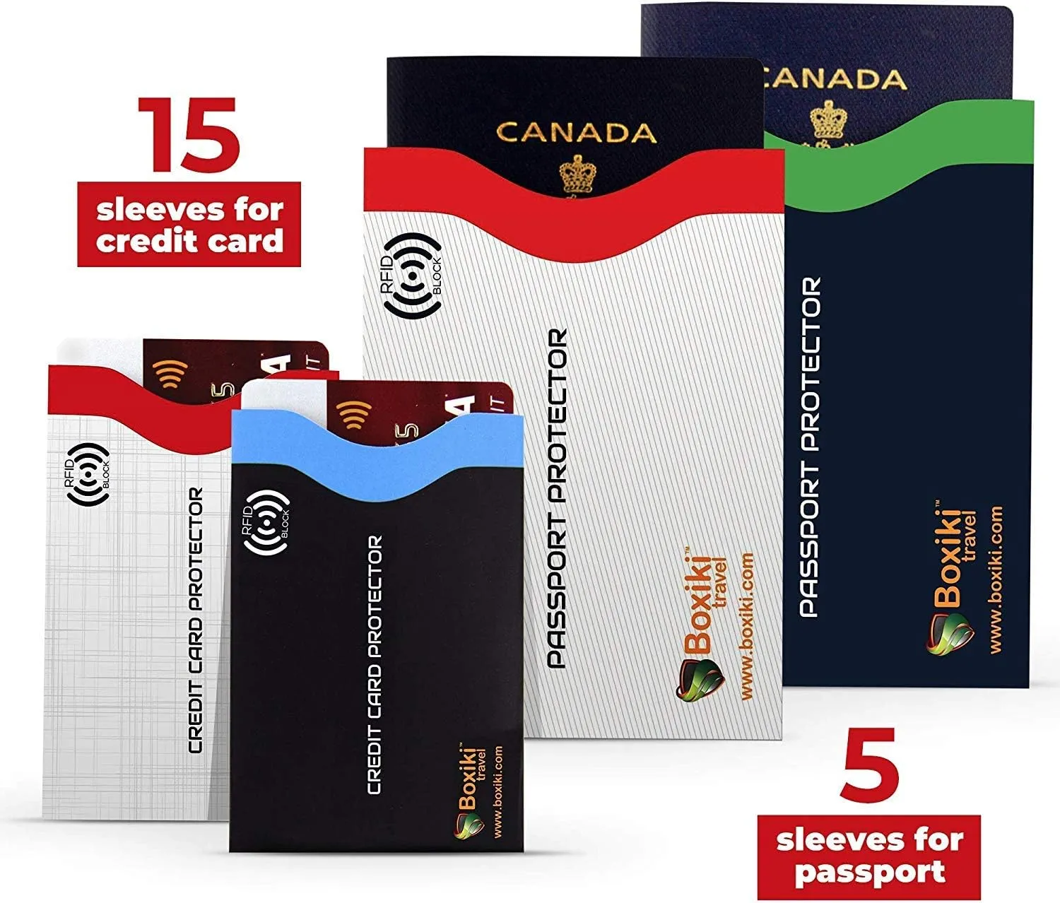 RFID Blocking Sleeves, 20-Pack Set, Color Coding System, Identity Theft Prevention RFID Card Holder And Credit Card Protector (15 Credit Card Sleeves   5 Passport Holders) (Navy Blue)