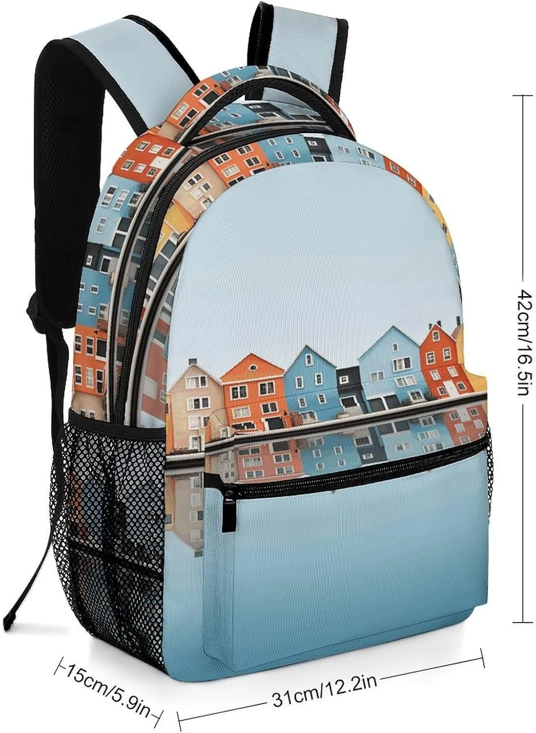 Small Backpacks Personalized Several Houses on The Island Printing Travel Bag Lightweight Travel Backpack For Women Men