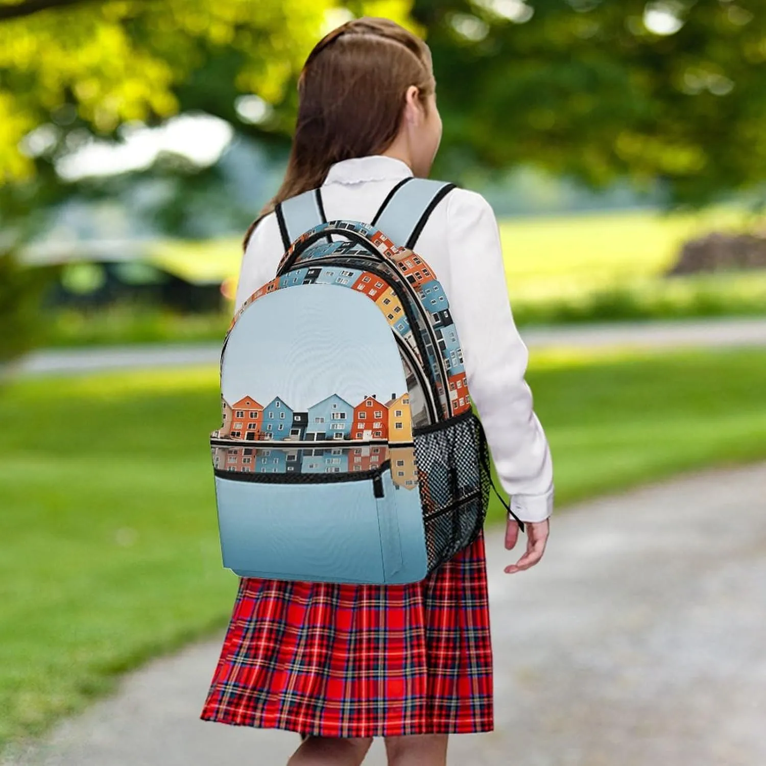 Small Backpacks Personalized Several Houses on The Island Printing Travel Bag Lightweight Travel Backpack For Women Men