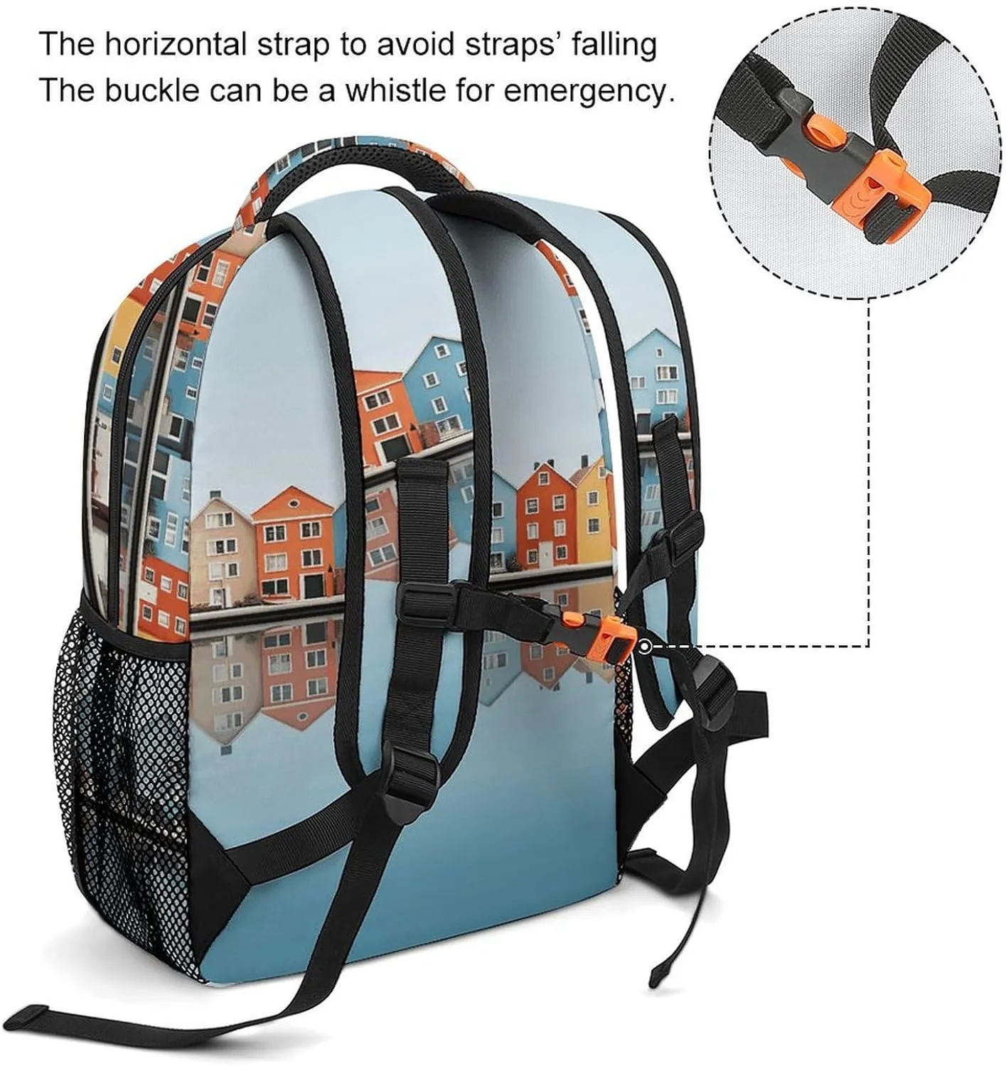 Small Backpacks Personalized Several Houses on The Island Printing Travel Bag Lightweight Travel Backpack For Women Men