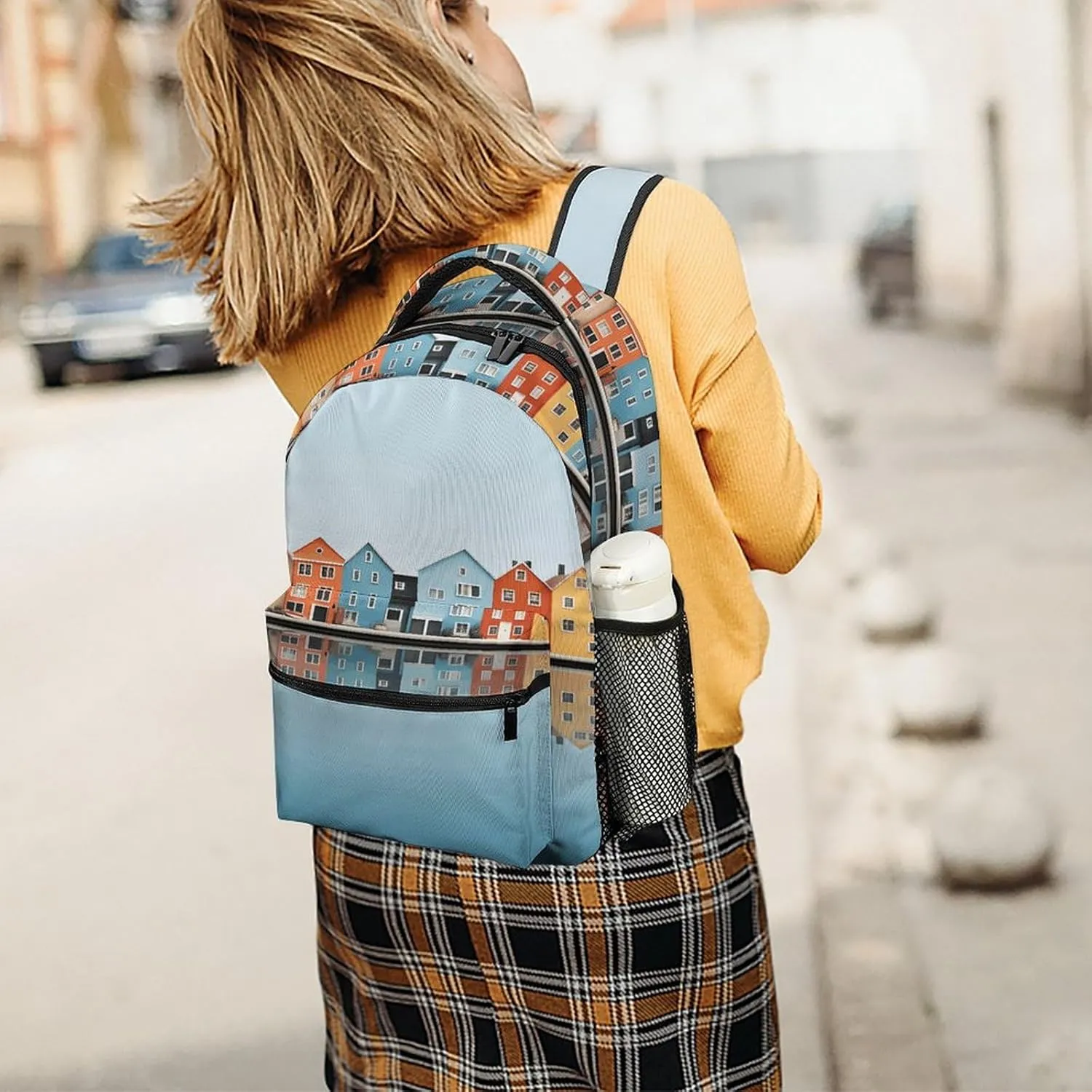 Small Backpacks Personalized Several Houses on The Island Printing Travel Bag Lightweight Travel Backpack For Women Men