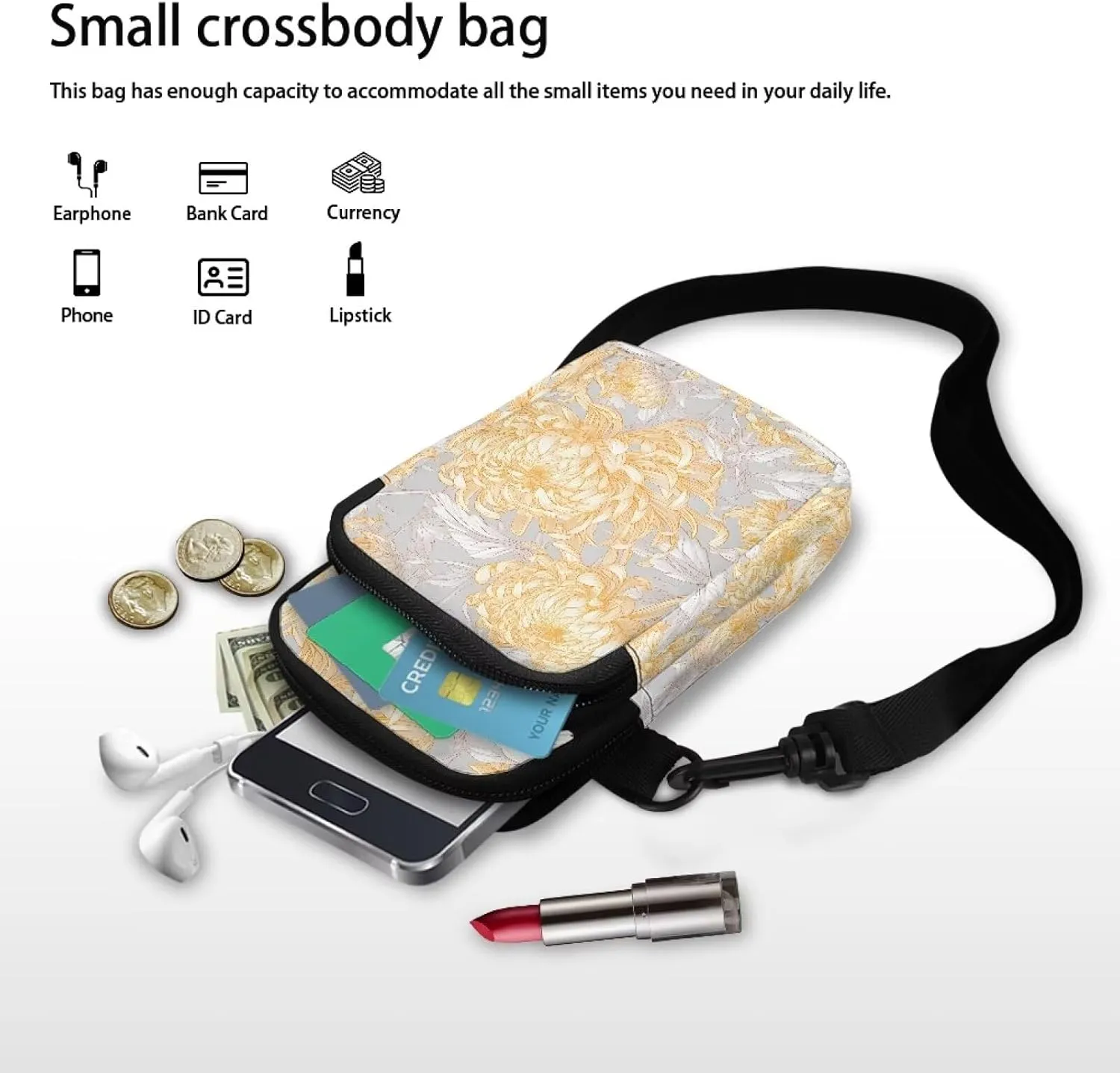 Small Crossbody Bags for Women, Spring Flowers Cell Phone Purse Wallet, Travel Pouch Passport Phone Holder Wallet