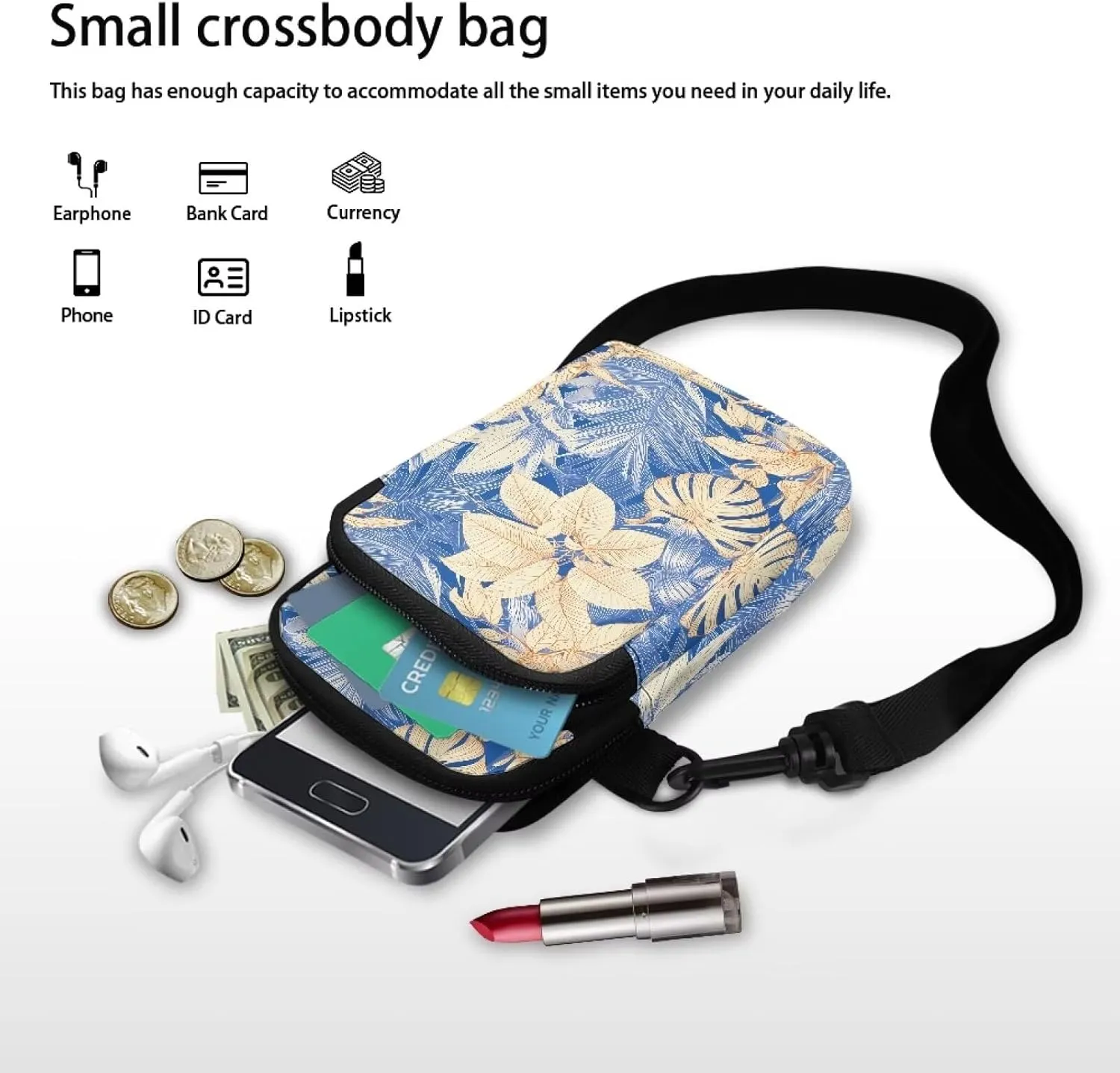 Small Crossbody Bags for Women, Spring Flowers Cell Phone Purse Wallet, Travel Pouch Passport Phone Holder Wallet