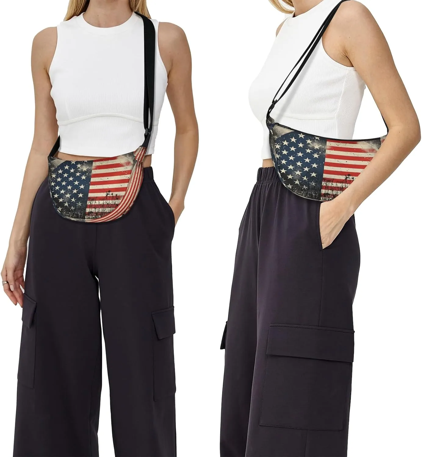Small Sling Crossbody Bag for Women Men Trendy, Small Crescent Bag with Adjustable Strap Zippers, Lightweight Dumpling Bags