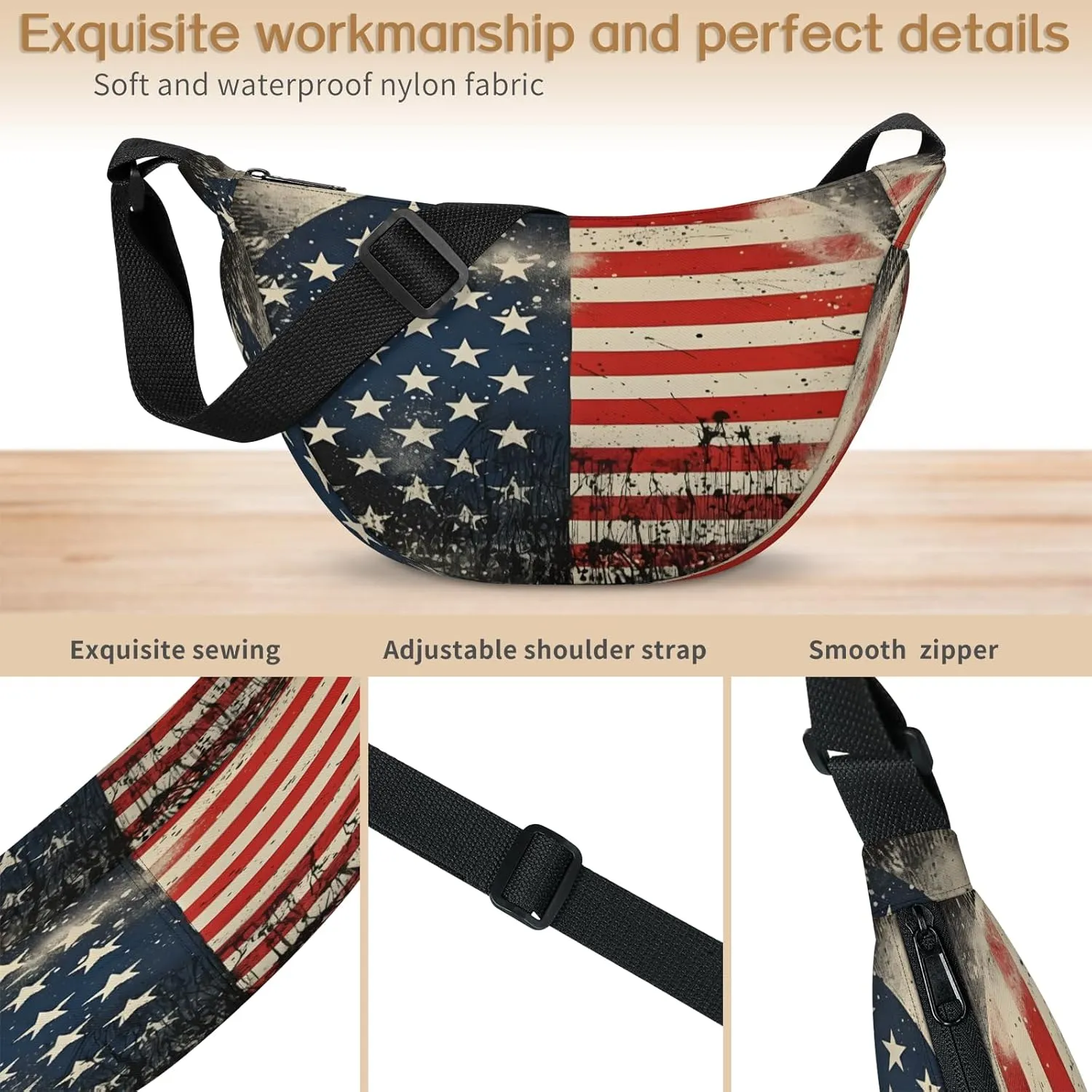 Small Sling Crossbody Bag for Women Men Trendy, Small Crescent Bag with Adjustable Strap Zippers, Lightweight Dumpling Bags