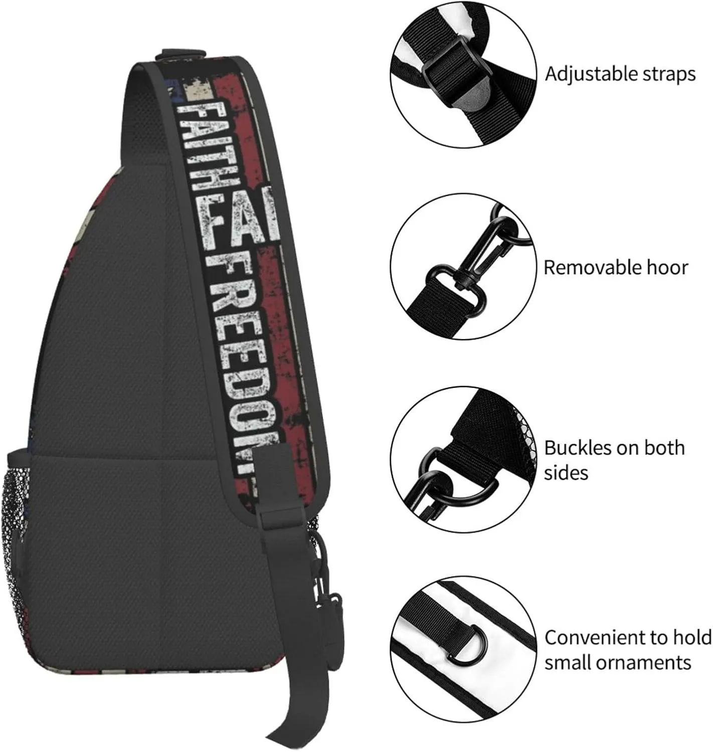 Sunflower American Flag Sling Bag Adjustable Chest Bags Casual Crossbody Bag Travel Shoulder Backpack