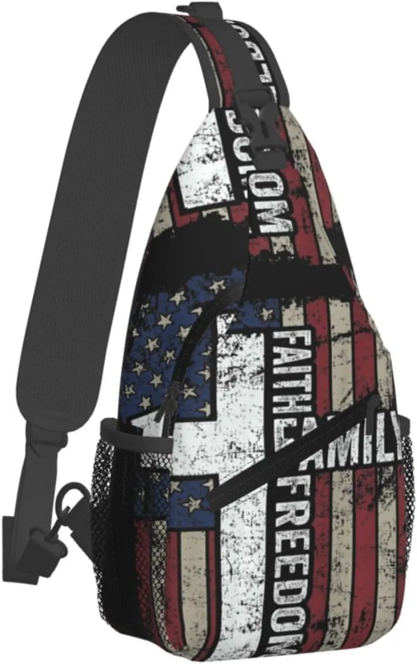 Sunflower American Flag Sling Bag Adjustable Chest Bags Casual Crossbody Bag Travel Shoulder Backpack