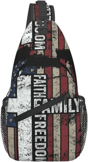 Sunflower American Flag Sling Bag Adjustable Chest Bags Casual Crossbody Bag Travel Shoulder Backpack