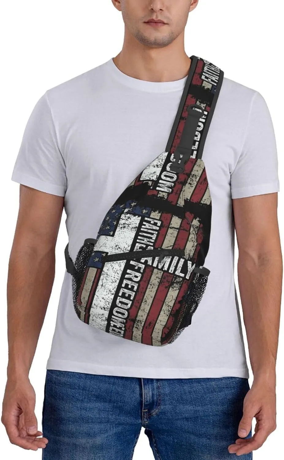 Sunflower American Flag Sling Bag Adjustable Chest Bags Casual Crossbody Bag Travel Shoulder Backpack
