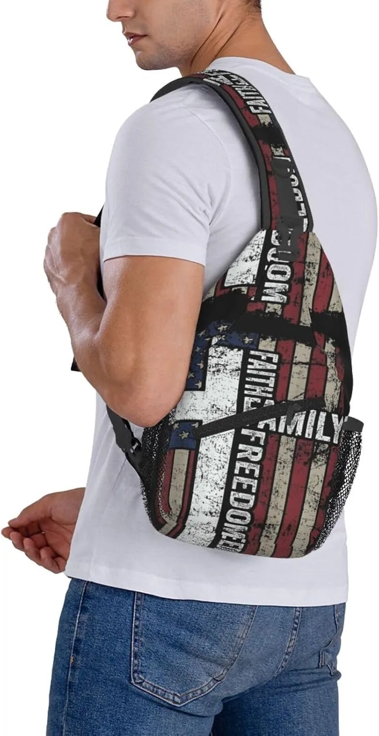 Sunflower American Flag Sling Bag Adjustable Chest Bags Casual Crossbody Bag Travel Shoulder Backpack