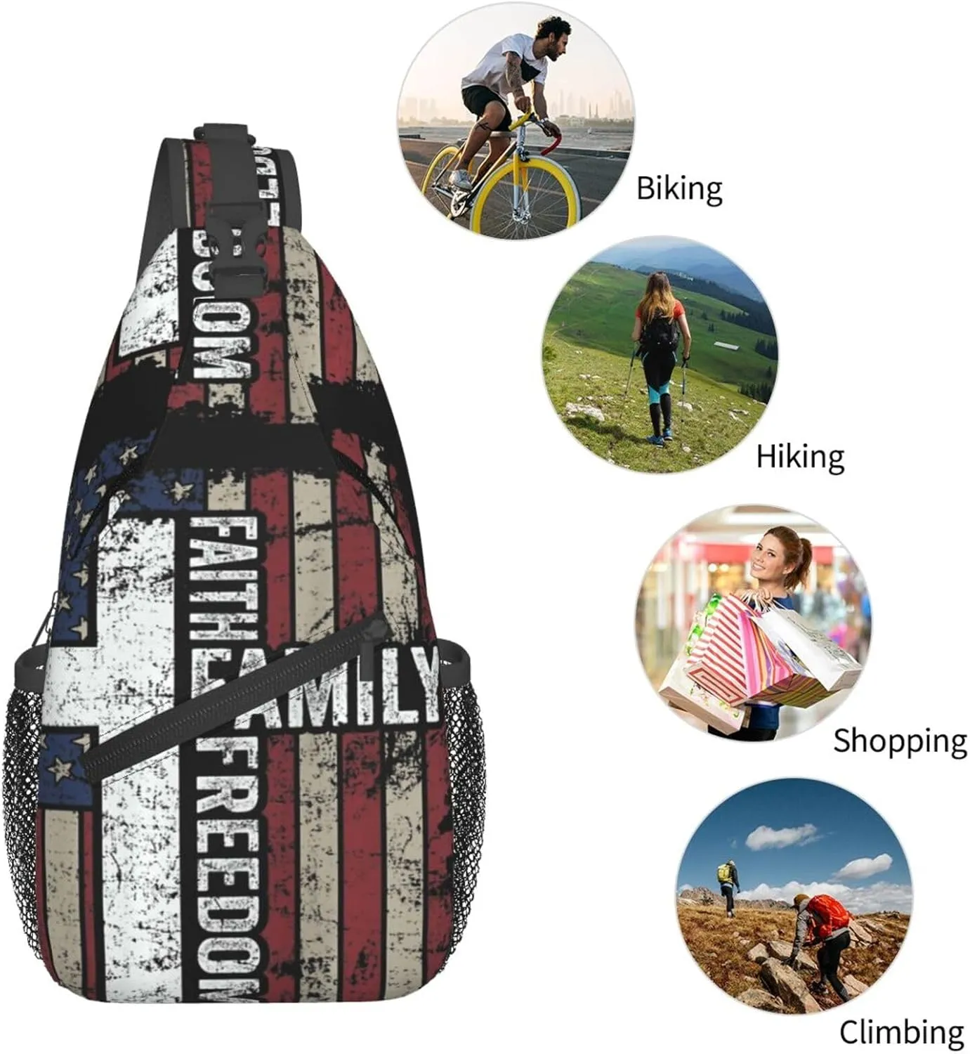 Sunflower American Flag Sling Bag Adjustable Chest Bags Casual Crossbody Bag Travel Shoulder Backpack